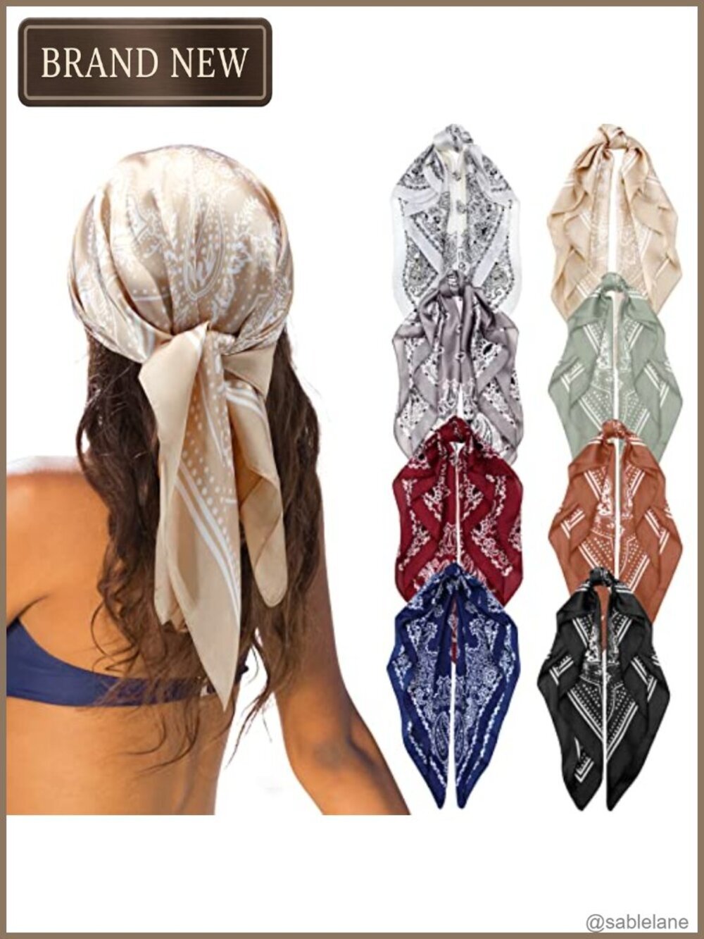 8 Pack Silk Bandana Square Satin Head Scarves 27.5x27.5 Hair Wrap Neck Scarf